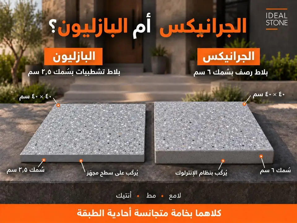 الجرانيكس أم البازليون: سماكة 6 سم مقابل 2.5 سم، وخامة واحدة