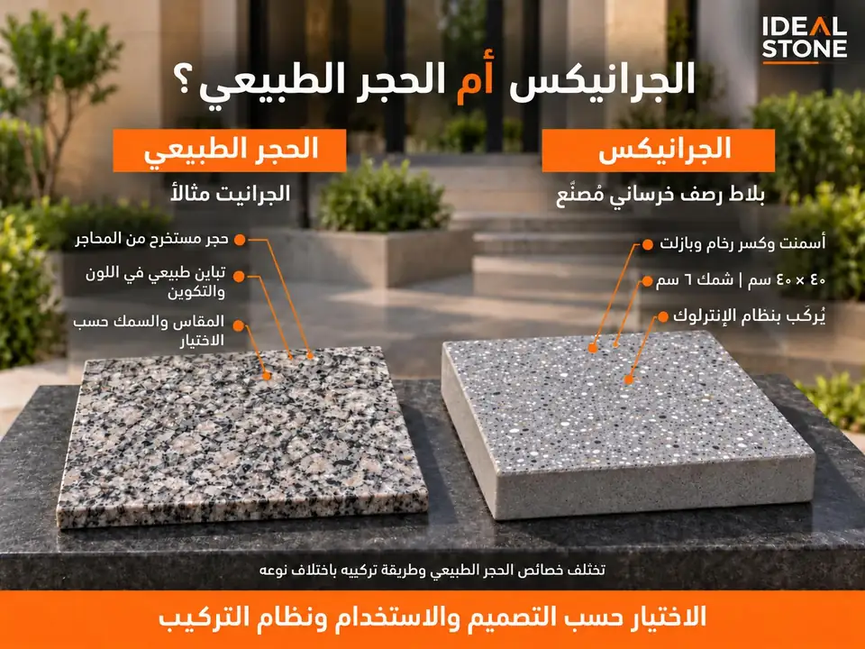 الجرانيكس أم الحجر الطبيعي: بلاط مصنّع مقابل جرانيت من المحاجر